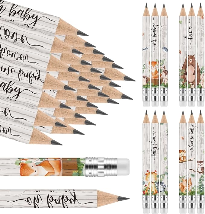Tinlade 60 Pcs Wooden Animal Baby Shower Golf Pencils with Erasers Small Kids Sharpened Mini Pencils for School in Bloom Baby Shower Supplies