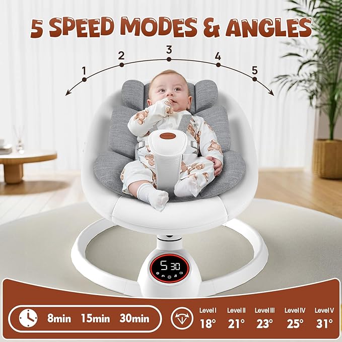 Baby Swings for Infants to Toddler, Portable Baby Swing with Extra Pad, Electric Infant Swing with 5 Speeds and Bluetooth Music, Indoor & Outdoor