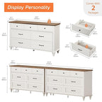 WAMPAT White Dresser Set with 14 Drawers for Bedroom, 2-in-1 Kids Dresser for Nursery Kids Room, Mid Century Modern Chests & Dressers, Distressed Wide Dresser Organizer for Children’s Bedroom
