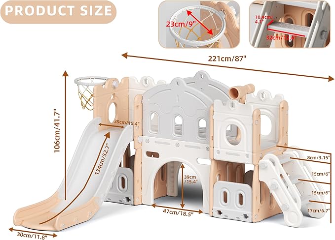 XJD 7 in 1 Toddler Slide Set, Kids Slide for Toddlers Age 1+, Toddler Climber Slide PlaySet with Basketball Hoop and Ball,Outdoor Indoor Playground for Toddlers 1-3 (Pink)