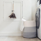 OrganiHaus Gray Nursery Laundry Basket 15x18 | Farmhouse Hamper Basket | Extra Large Storage Basket | Blanket Basket for Living Room | Baby Laundry Hamper | Toy Basket for Kids | Soft Pillow Basket