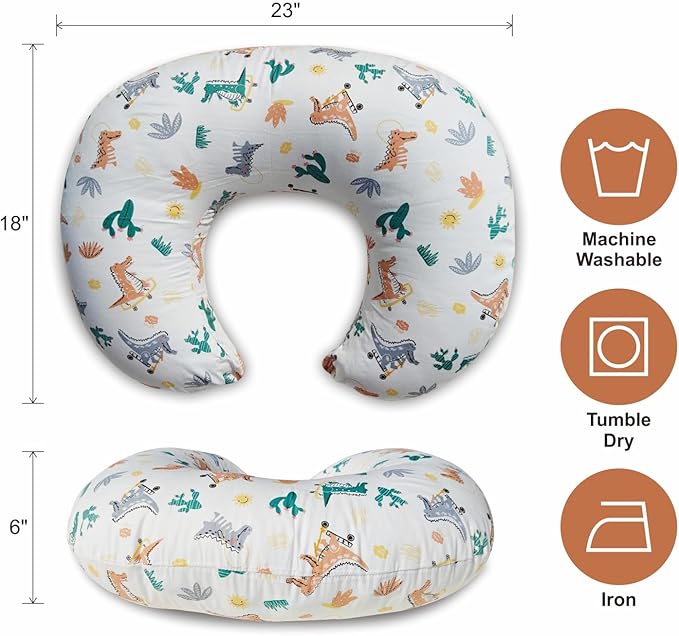 Nursing Pillow, Ergonomic Support Breastfeeding Pillow for Easier Breast Feeding and Bottle Feeding, Baby Feeding Pillow with Machine Washable Cotton Cover (Dinosaur)