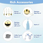 Play Kitchen for Kids, Wooden Children Kitchen Playset w/Coffee Maker, Oven, Stove, Sink, Apron, Ice Maker, Cookware, Kids Toy Kitchen Set for Toddler Girls Boys Pretend Play Toy Gift Ages 3+