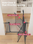 Baby Gate for Stairs, 29.5-40.5" Dog Gate for Doorways, Walk Thru Auto Close Metal Child Gate for The House, Stairs and Doorways, Pressure Mounted Pet Gate for Dog Indoor (Black)