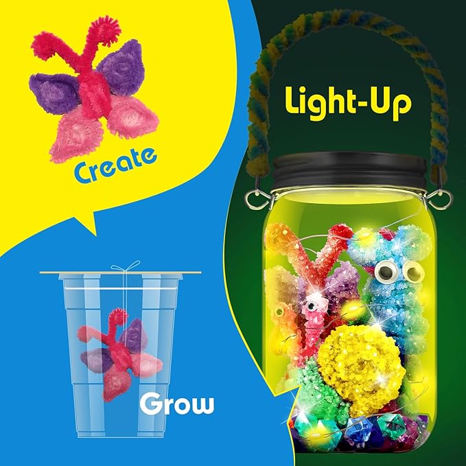 XXTOYS Crystal Growing Terrarium Kit - Crafts for Girls Ages 8-12- Create 12 Animals Science Kit for Kids - Light-Up Crystal Lantern Kit– STEM Toys for 7-12 Great Birthday Gifts for Boys & Girls