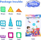 Magnetic Tiles, 63PCS Magnetic Blocks for Kids, Magnet Building Set, Construction Building Set,STEM Sensory Educational Toys Gift for Toddlers Kids 3-9 Year Old
