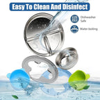 Stainless Steel Kids Plates and Bowls with Suction, Divided Baby Plate and Toddler Bowl with Removable Silicone Suction, Non-Slip Baby Feeding Set Dishwasher Safe, 4 Packs