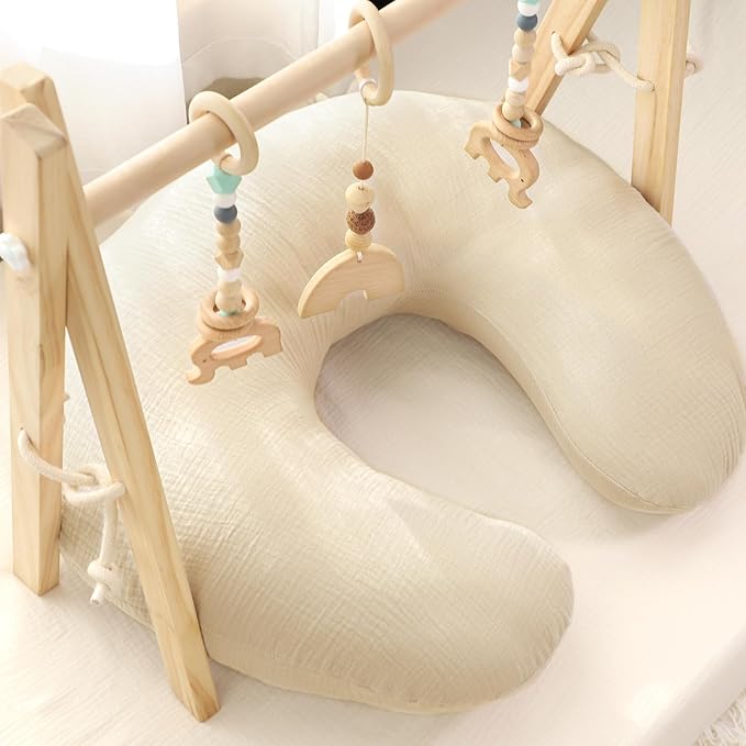 Hooyax Muslin Nursing Pillow Covers 2 Pack, Soft and Breathable Nursing Covers for Breastfeeding Pillows, Adorable Infant Feeding Pillow Slipcover for Baby Boy and Girls (Brown Wheat)