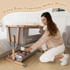 Papablic 4 in 1 Baby Bassinet, Bedside Bassinet for Baby, Adjustable Rocking Bassinet Bedside Sleeper with Soft Mattress & Storage Basket, Easy to Assemble