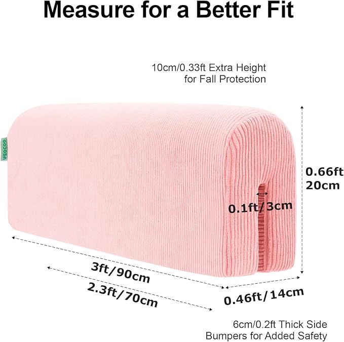 Bed Rail Bumpers Protector, Hospital Bed Rails Padding, Loft Beds and Bunk Beds Bumpers Protector, Premium Soft Memory Foam - Anti-Bump | Fall Prevention, Size 35.4 x 5.5 x 7.9 Inches, Pink
