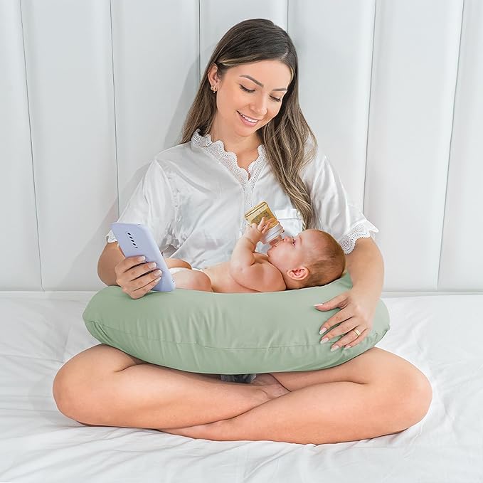 Nursing Pillow with 2 Covers, Feeding Pillows for Breastfeeding, Baby Nursing Pillow with Cooling Cotton, Machine Washable (Jersey, Pale Green)