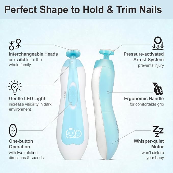 Baby Nail Trimmer 21 in 1, Usage Labeled Case & 13 Extra Replacement Tools, Royal Angels Baby Electric Nail File, Baby Nail Care, Nail Clipper Newborn Toddler Toes & Fingernails Nail Kit (Blue)