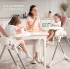 KÜB 3-in-1 Foldable Baby High Chair | 7 Height & 4 Recline Adjustable | Removable Seat & Tray for Easy Clean | 2 Locking Wheels | Multifunctional Infant High chairs for Babies and Toddlers Girl (Pink)