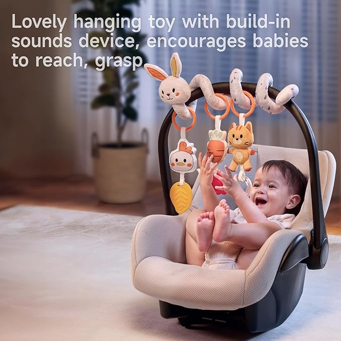 TUMAMA 2 in 1 Spiral Car Seat Toys for Babies 6-12 Months, Arch Stroller Toys for Infant 0-12 Months Hanging Toys with Clip Bouncer Bassinet Activity Toy