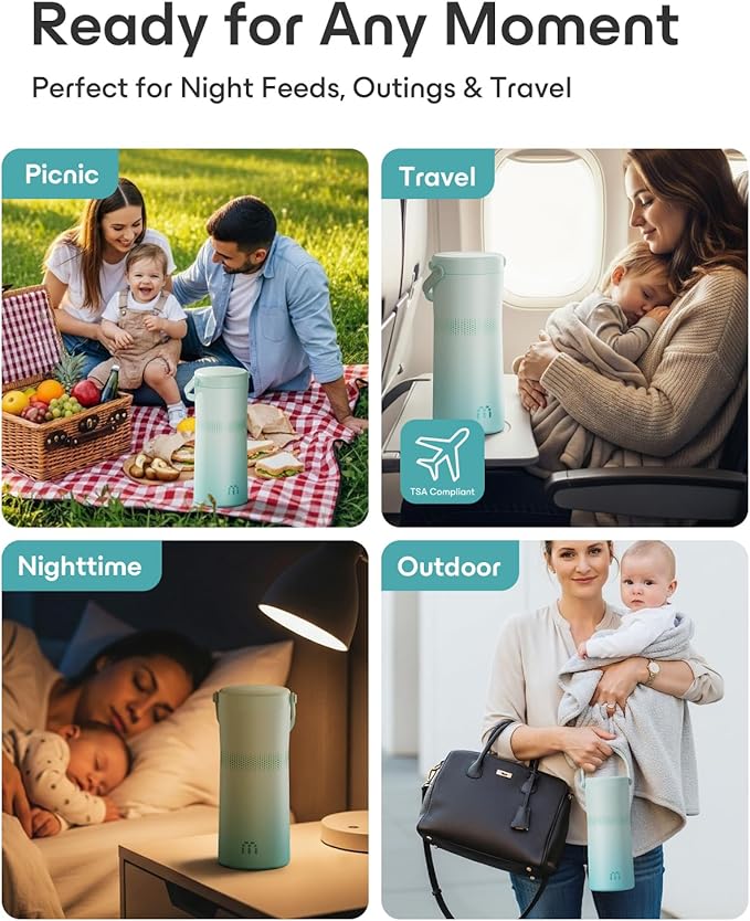22oz Breast Milk Cooler for Travel & Work, Stainless Steel Chiller with 360° Even Cooling, Keeps Milk Cold for 24 Hours, Portable Storage for Breastfeeding Moms, Includes 2 Baby Bottles, Green