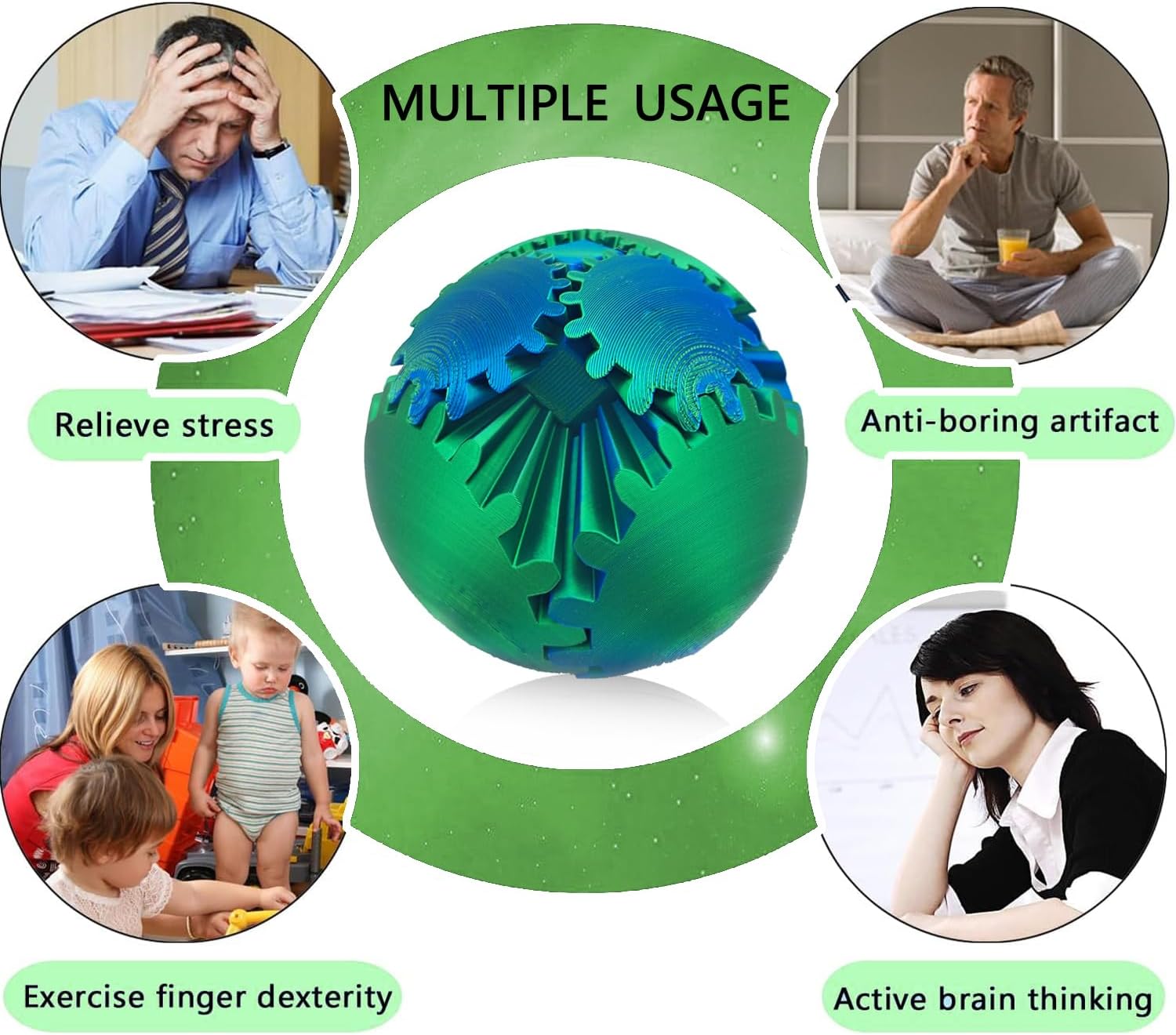 Gear Ball for ADHD 3D Printed Gear Ball Steampunk Whirling Wonder Fidget Toy Gearsphere Gear Ball for Stress and Anxiety Relaxing Fidget Ball Ideal for Sensory Needs and Autism (Laser Blue Green)