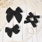 DEEKA 4 PCS Black Cotton Linen Hair Bows 3 Styles 5" & 4" Handmade Hair Bow set for Toddler Girls Alligator Hair Clips Knot Bows Hair Accessories for Little School Girls (Black)