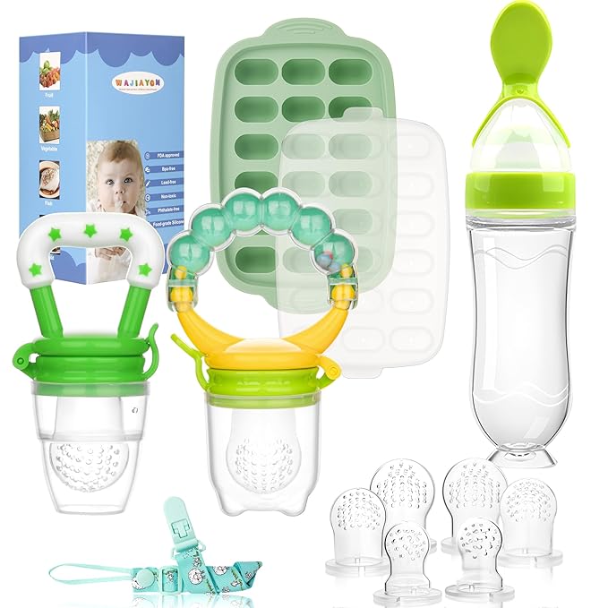 Baby Fruit Feeder & Baby Breastmilk Popsicle Molds-WAJIAYON Silicone Babies Food Freezer Tray Storage Containers, Infant Food Pacifier Feeder and Teether Infant Teething Feeders-Green