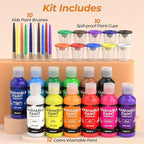 Nicpro Washable Paint for Kids, Kids Painting Set with Cups and Paintbrushes, 12 Vibrant Colors(2 oz), Non Toxic Washable Finger Paint for Toddlers Preschool Home School Children Art Painting Supplies