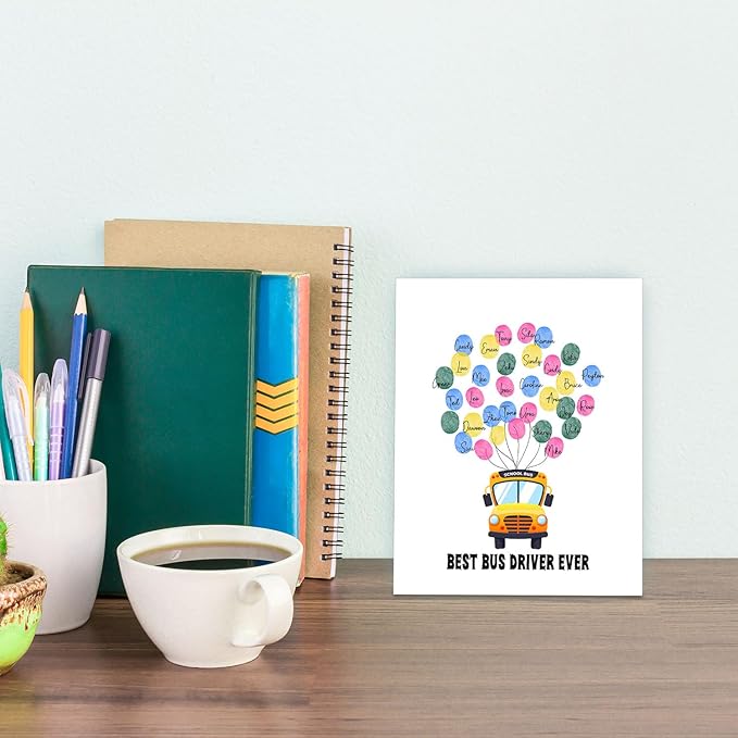 SHLINCO Thank You School Bus Driver Gift, Creative Fingerprint Art Ornaments, Students Thank You For The School Bus Driver Gift, Can Be Used For Desktop Decoration