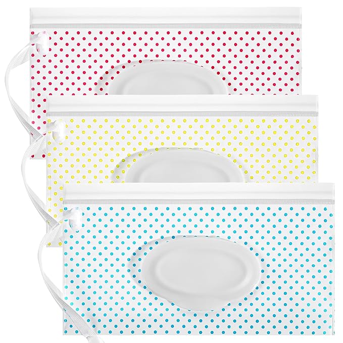Baby Wipes Dispenser 3 Pack Portable Refillable Baby Wipe Holder for Outdoor, Resuable Waterproof & Dustproof Travel Wipes Container Case, On The Go Wet Wipe Pouch for Hiking(3 Colors Bohemian)