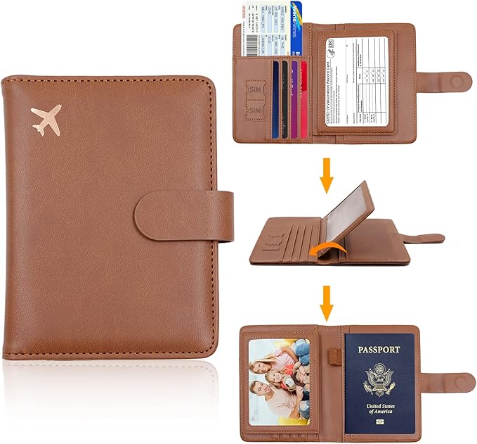 Melsbrinna Rfid Passport Holder for Travel women/Men, Cute Passport Wallet Rfid Blocking Card Slots, Rfid Passport Cover/CaseTravel Wallet, Passport Book Holder (1, Brown)