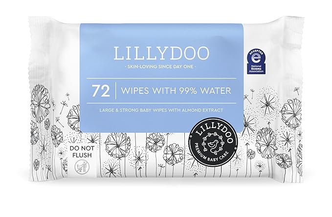 LILLYDOO Baby Wipes with 99% Water – Unscented, Hypoallergenic, Plant-Based, Strong & Plastic-Free, Compostable, 12 resealable Packs x 72 (864 Wipes Total)