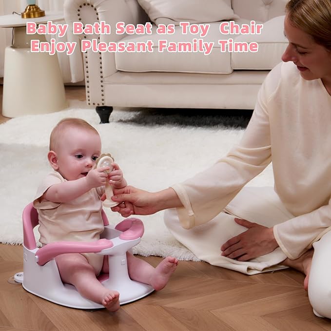 Baby Bath Seat for Babies 6 Months & Up Sitting Up,Infant Bath Seat with Temperature Alert+Open Backrest+on/Off Armrest,Toddler Bath seat Baby Bath Chair for Bathtub,Tub,Sink Pink