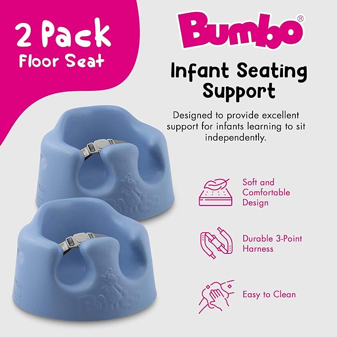 Bumbo 2-Pack Baby Floor Seat w/ 3-Point Adjustable Harness and Soft Foam, Blue