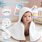VOOVA & MOVAS Thick Baby Hooded Bath Towel - 100% Cotton,500GSM, 33x31.5 Inches,0-2Years, Super Absorbent Large Towel with Cute Elephant Ears Hood for Newborn, Baby, Infant, White