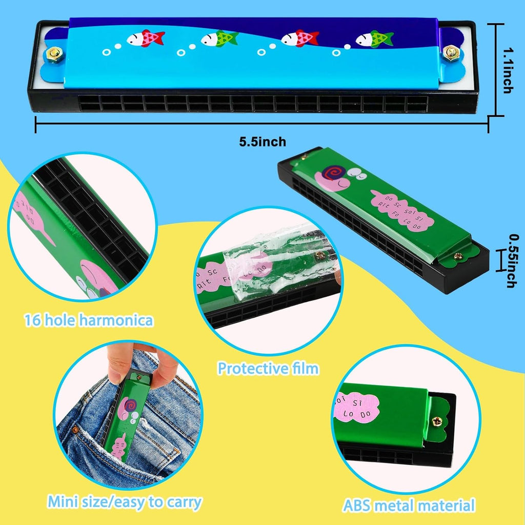 UPINS 10Pcs Harmonica,16 Holes Cartoon Harmonica Musical Instrument,Beginners for Musical Party for Music Class(10 Styles)
