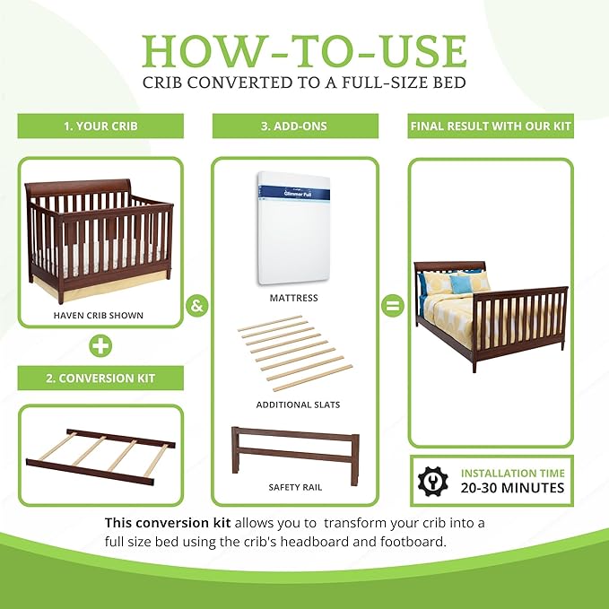 Full-Size Conversion Kit Bed Rails Compatible with Delta Children Convertible Cribs - Solid Wood Rail #0050 - Toddler & Adult Bed Rail for Full-Size Beds - Baby Furniture (Espresso Truffle - 208)