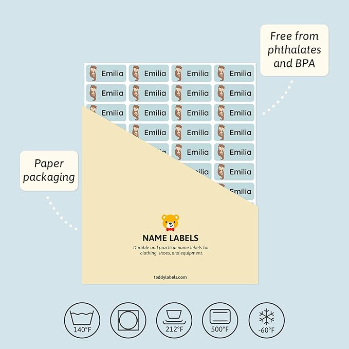 Personalized Name Labels for Kids (180) – Custom Waterproof & Durable Stickers for Clothing, Daycare, Office & School Supplies - Forest Animals