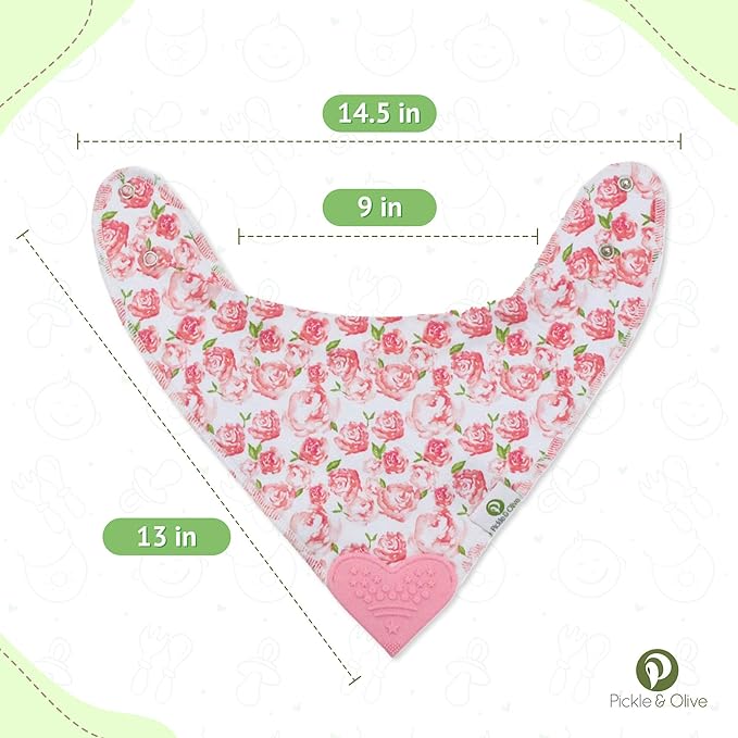 Pickle & Olive Baby Bandana Teething Bibs with Attached Teether- Set of 4 - Floral