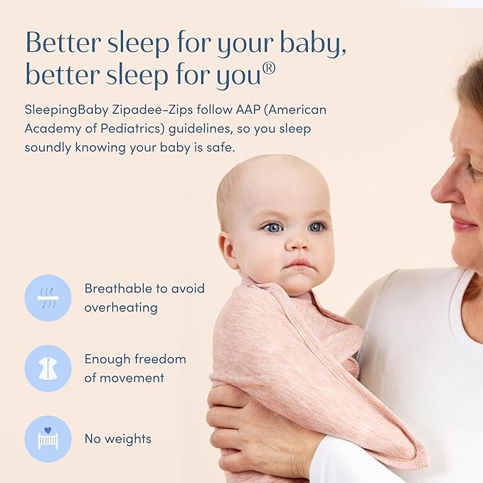 SleepingBaby Zipadee-Zip Transition Swaddle - Cozy Baby Swaddling Blanket with Zipper Convenience - Roomy Wearable Blanket for Easy Diaper Changes - 4-8 Month - Ballet Pink Heather