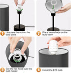 KPQ Small Bedside Lamp Touch Control Table Lamp with USB A+C Charging Ports & AC Outlet 3-Way Dimmable Nightstand Lamp with Linen Fabric Shade for Bedroom Living Room