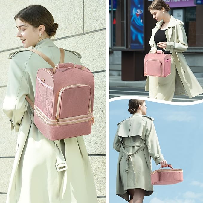 NCVI Breast Pump Bag, Double Layer Removable Pump Bag for Spectra S1, S2, Medela, Breast Pump Backpack with Ice Pack, Insulated Breast Milk Cooler Bag for Working Nursing Moms, Pink