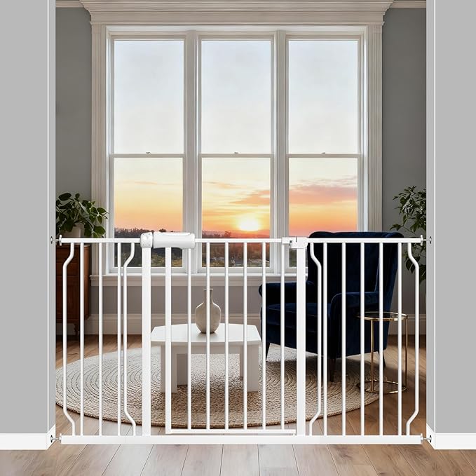 ALLAIBB Extra Wide Pressure Mounted Baby Gate Walk Through Child Kids Safety Toddler Tension White Long Large Pet Dog Gates with Extension for doorways Kitchen (52.76-57.48"/134-146cm)