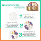 Kids Feeding Set 5 Pcs, Tableware Set for Toddlers Includes Plate Bowl Cup Fork and Spoon Utensil Flatware, Kids Flatware Set Dishwasher Safe, BPA Free (Animalworld)