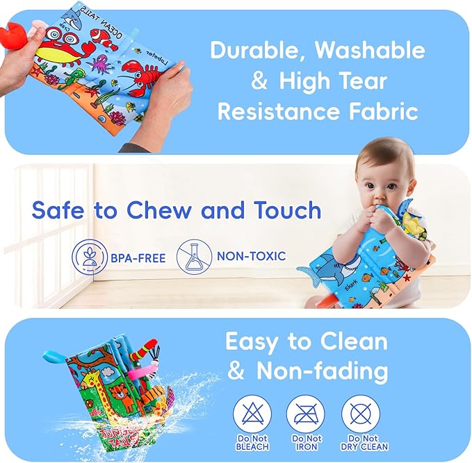 2PCS Baby Books 0-6 Months Tummy Time Infant Toys 0-3 Months High Contrast Baby Sensory Toys 3-6 6-12 Months Newborn Essentials Must Haves Crinkle Touch Feel Busy Soft Books for Babies Shower Gifts