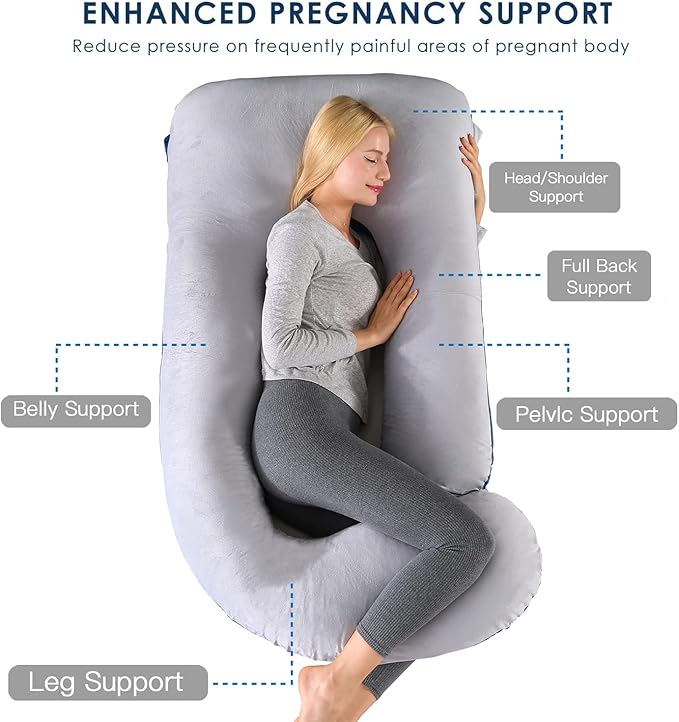 cauzyart Pregnancy Maternity Pillows for Sleeping 55 Inches U-Shape Full Body Pillow Support - for Back, HIPS, Legs, Belly for Pregnant Women with Removable Washable Velvet Cover