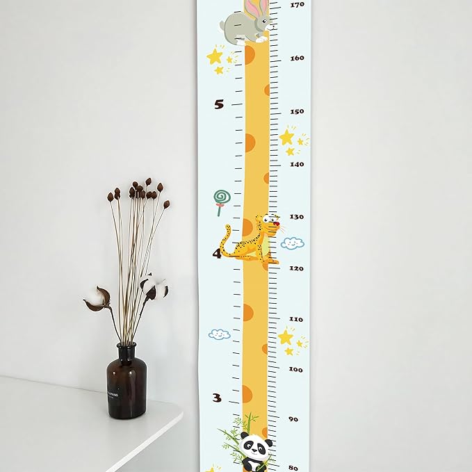 Kids Growth Chart, Wood Frame Fabric Canvas Height Measurement Ruler from Baby to Adult for Child's Room Decoration 7.9 x 79in (7.9 x 79in, Giraffe)