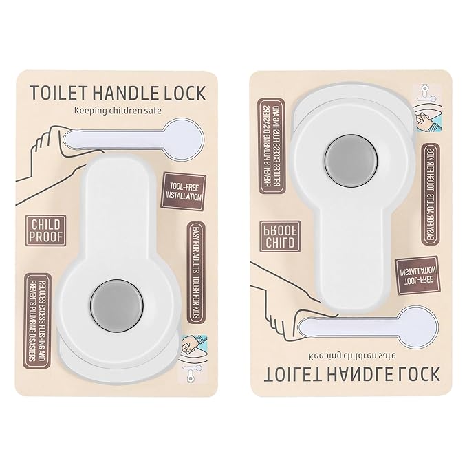 Baby Proofing Toilet Locks, Child Safety Toilet Lock,Toilet Flush Child Safety Lock with Round Button,Toilet Locks for Toddlers Kids Children,Strong Adhesive Toilet Lock for Bathroom Washroom(2pcs)