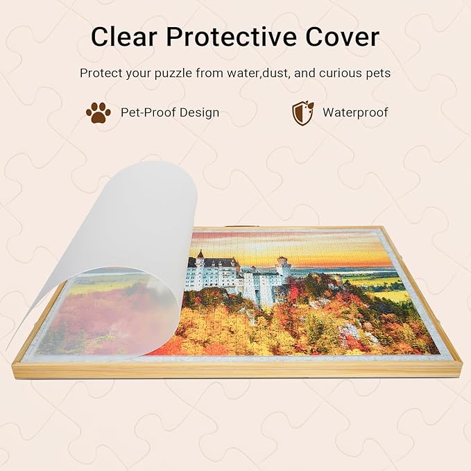 Wooden 2-in-1 Rotating & Tilting Puzzle Board for 1500 Pieces, 26"x36" Jigsaw Puzzle Table with Drawers, Cover & Lazy Susan, 60° Ergonomic Non-Slip Surface, Portable Board with 4 Sorting Trays