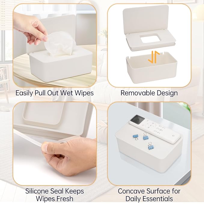 Wipes Dispenser Compatible with Cottonelle Wet Wipes Refill Pack, Refillable Wipes Container, Reusable Wipe Holder with Non-Slip Base, Easy Open Sealed Lid, Keeps Wipes Clean, for Home, Office, Car