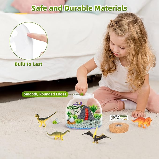 Dinosaur Light Up Terrarium for Boys – DIY Prehistoric Garden with LED | STEM Toy & Craft Gift for Kids Ages 4-8, Perfect for Birthday or Christmas