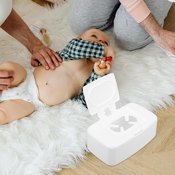 Wipes Dispenser - Wipe Holder for Baby and Adult - Refillable Container Keeps Clean Non-Slip Easy Pull Pouch Case White