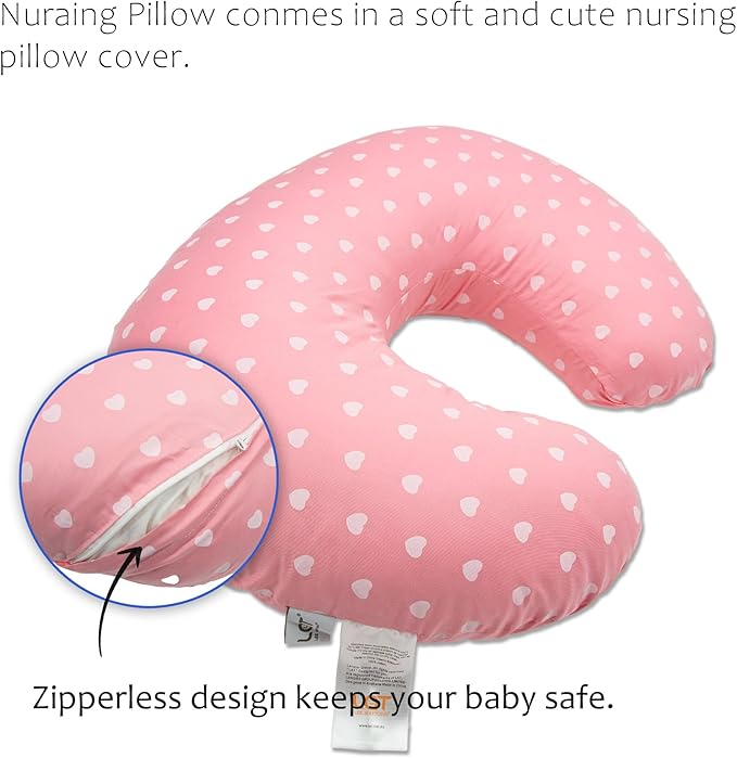 LAT Nursing Pillow and Positioner with 2 Cover for Breastfeeding, 100% Natural Cotton Cover and Waterproof Pillowcase for Breastfeeding and Bottle Feeding (Pink Series)