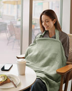 Blissful Diary Muslin Nursing Cover for Breastfeeding, Breathable Breastfeeding Cover up with Arch Neckline for Women, Nursing Apron(Sage Green)