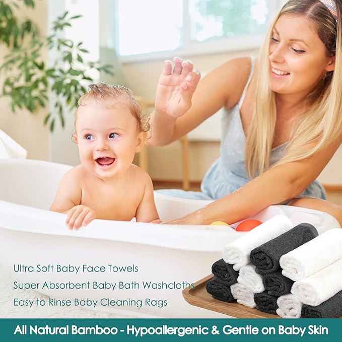 Baby Washcloths 6 Pack, 10x10 inch Heavenly Soft Small White Wash Cloths for Face and Body, Gentle & Safe Face Towel on Sensitive Skin, Baby Essentials Bath Shower Gifts for Newborn Kid Toddler Child